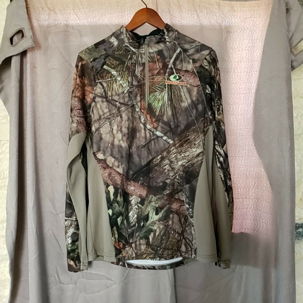 Mossy Oak Pullover Mens Medium Brown Camo 1/4 Zip Long Sleeve Shirt Hunting